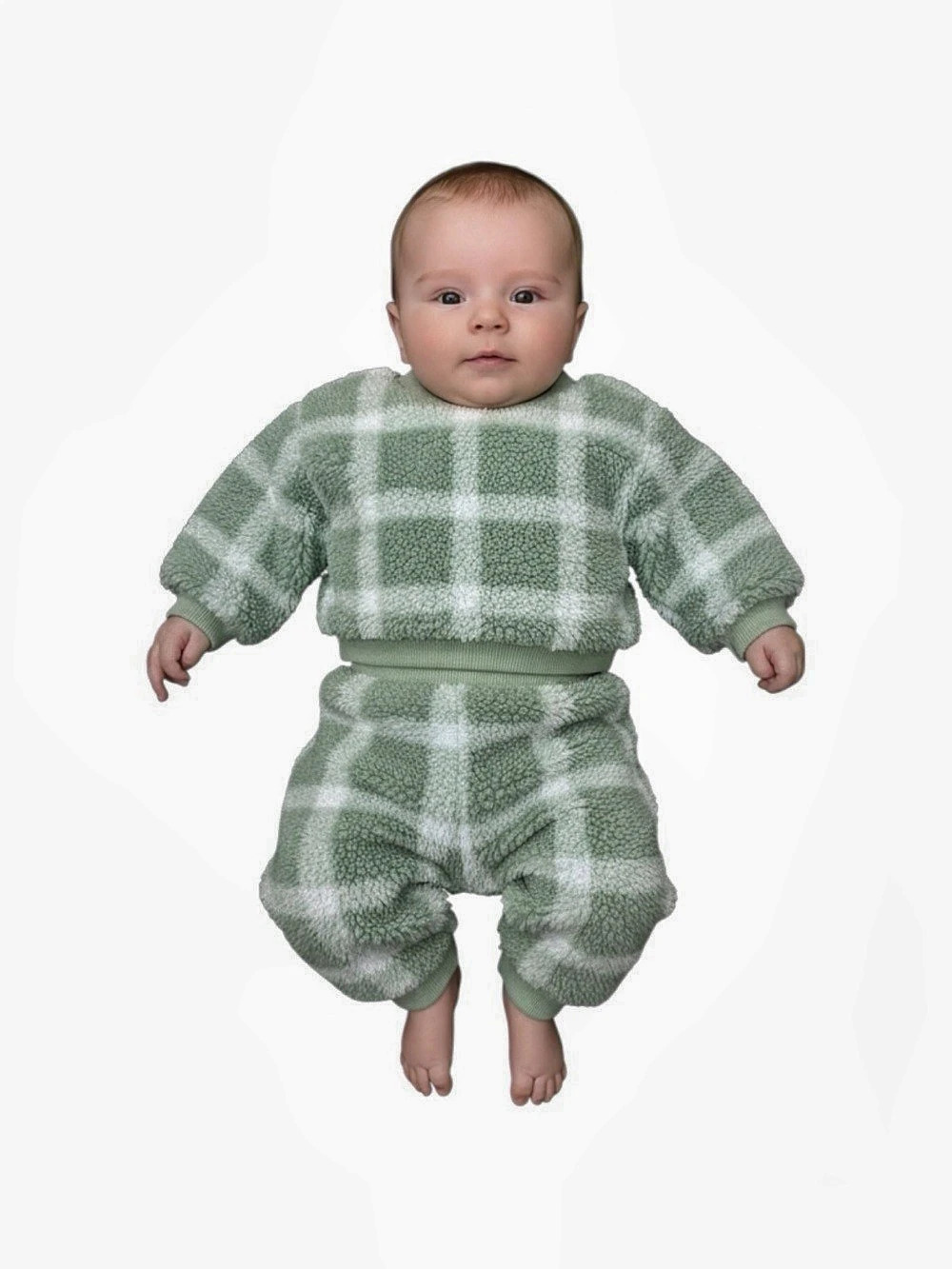 Cat & Jack Baby Plaid Sherpa Pullover and Jogger Set Green & White